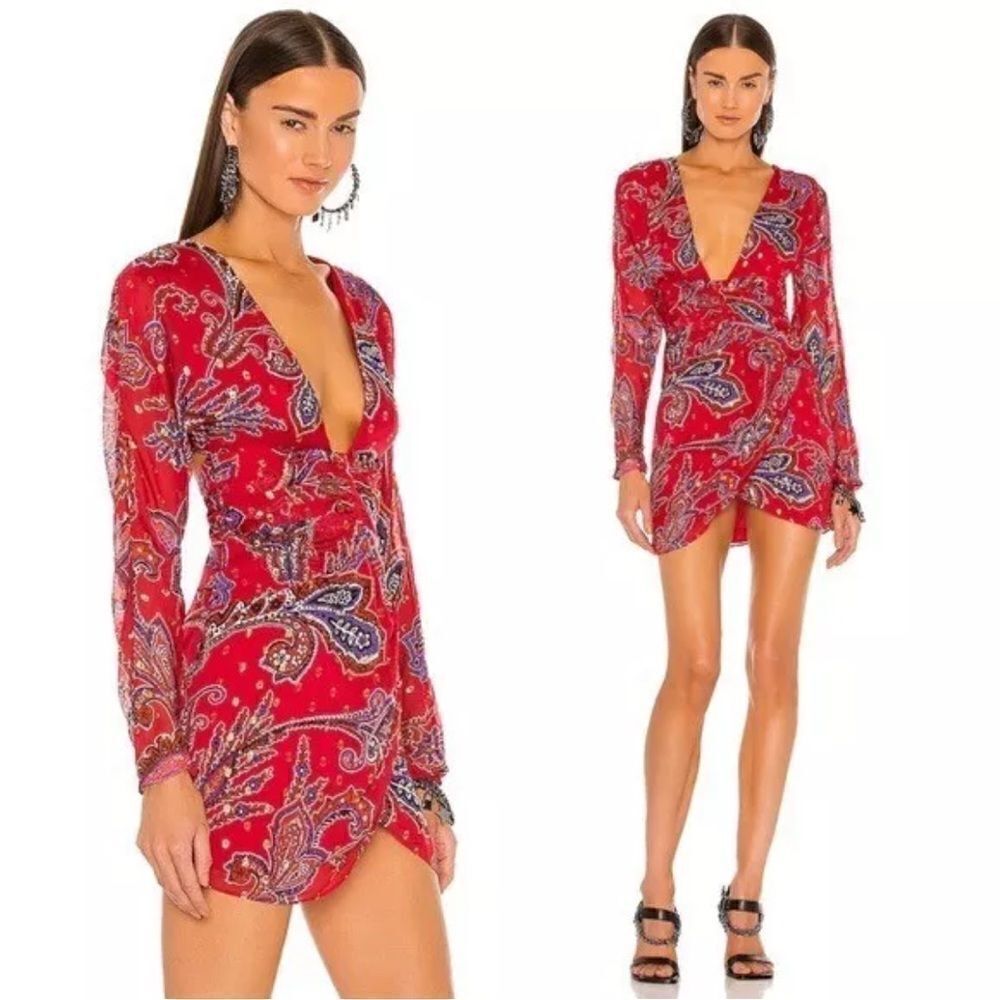 DUNDAS x Revolve Zeppelin Mini Dress Red paisley lurex open back party NWT S